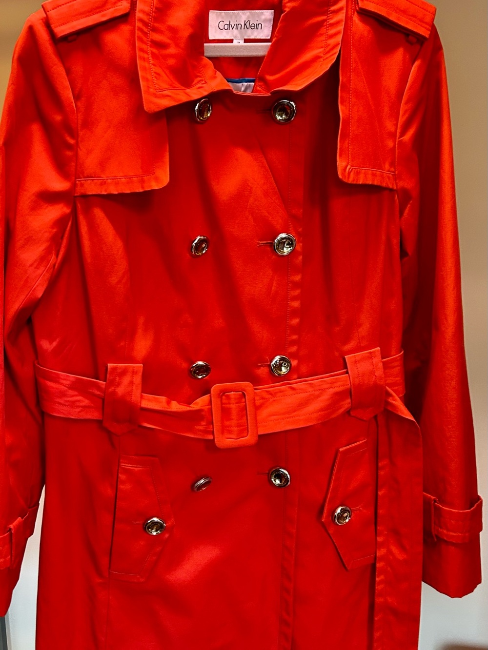 Calvin Klein Bold Orange Double-Breasted Trench Coat